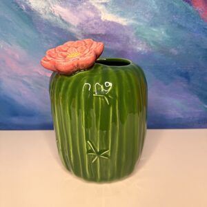 Treasure Craft Blooming Cactus Flower Vase Planter Utensil Holder MCM US Pottery